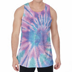 Teal And Pink Tie Dye Print Men's Velvet Tank Top
