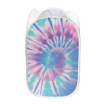 Teal And Pink Tie Dye Print Mesh Laundry Hamper