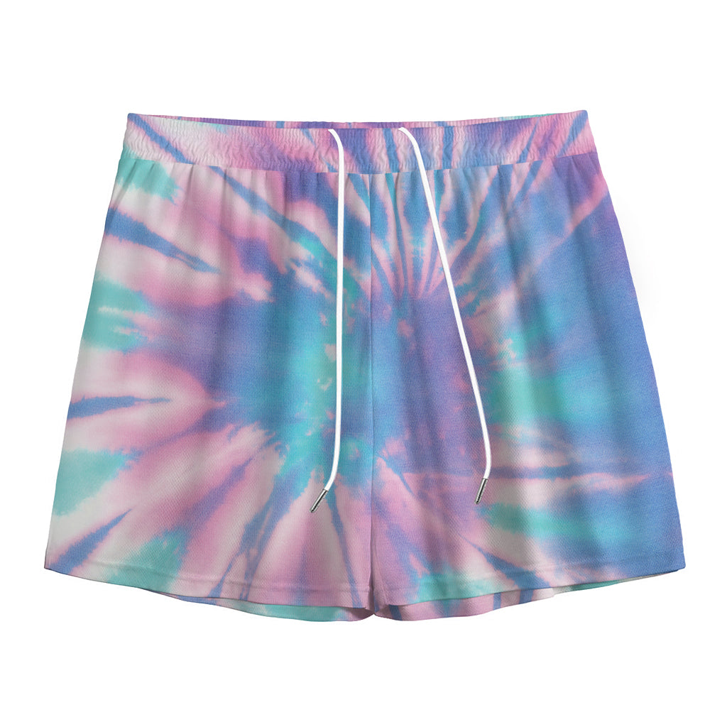 Teal And Pink Tie Dye Print Mesh Shorts