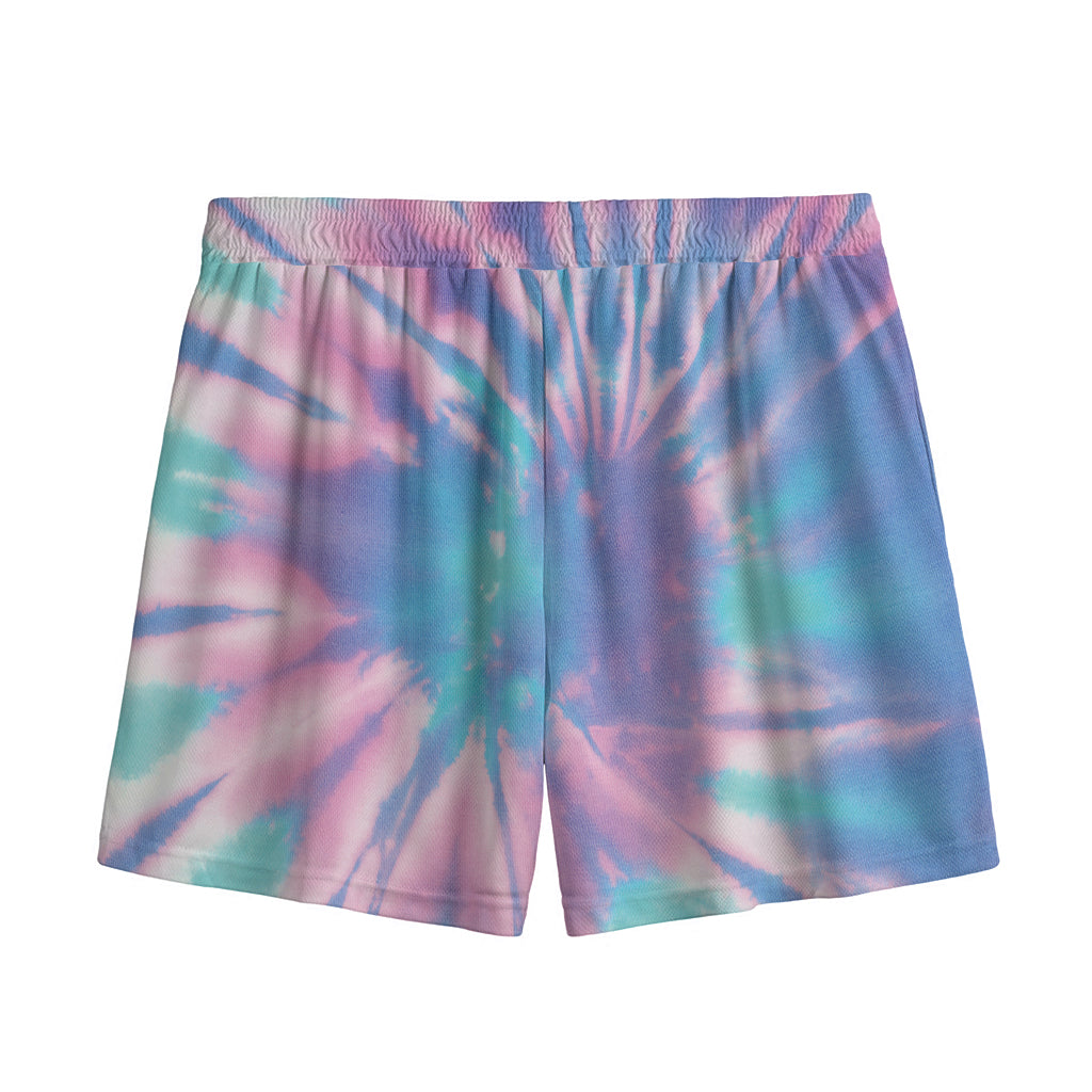 Teal And Pink Tie Dye Print Mesh Shorts