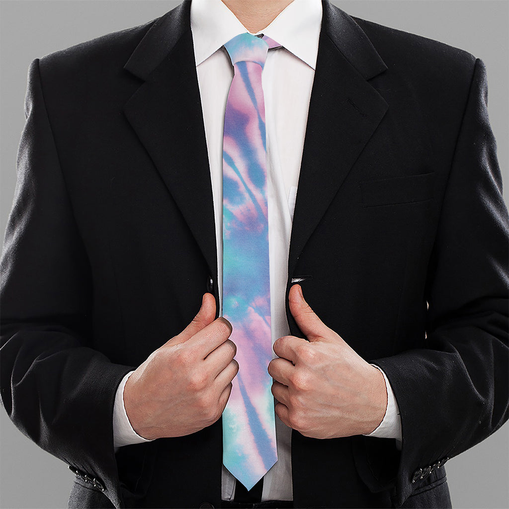 Teal And Pink Tie Dye Print Necktie