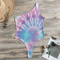 Teal And Pink Tie Dye Print One Shoulder Bodysuit