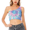 Teal And Pink Tie Dye Print One Shoulder Crop Top