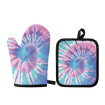 Teal And Pink Tie Dye Print Oven Mitt And Pot Holder Set