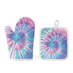 Teal And Pink Tie Dye Print Oven Mitt And Pot Holder Set