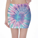 Teal And Pink Tie Dye Print Pencil Mini Skirt