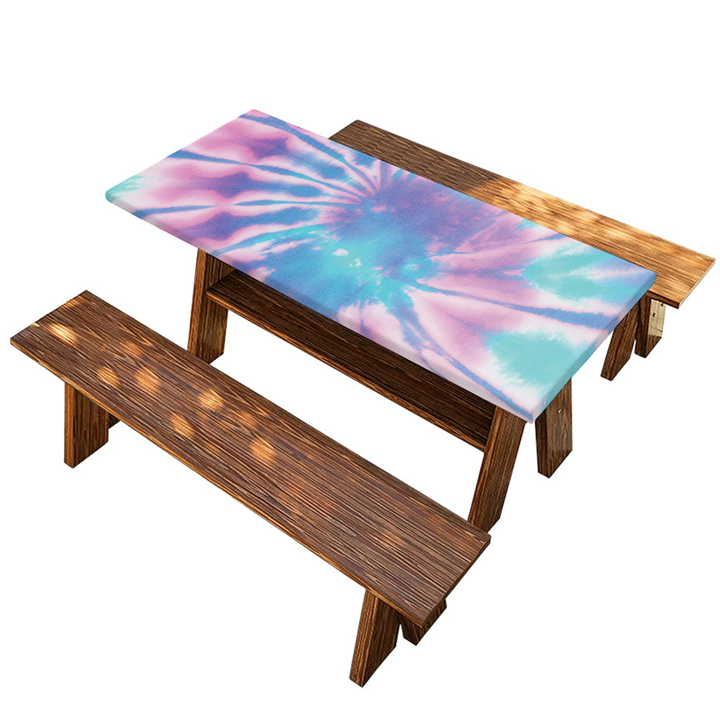 Teal And Pink Tie Dye Print Picnic Table Cover
