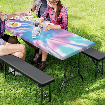 Teal And Pink Tie Dye Print Picnic Table Cover
