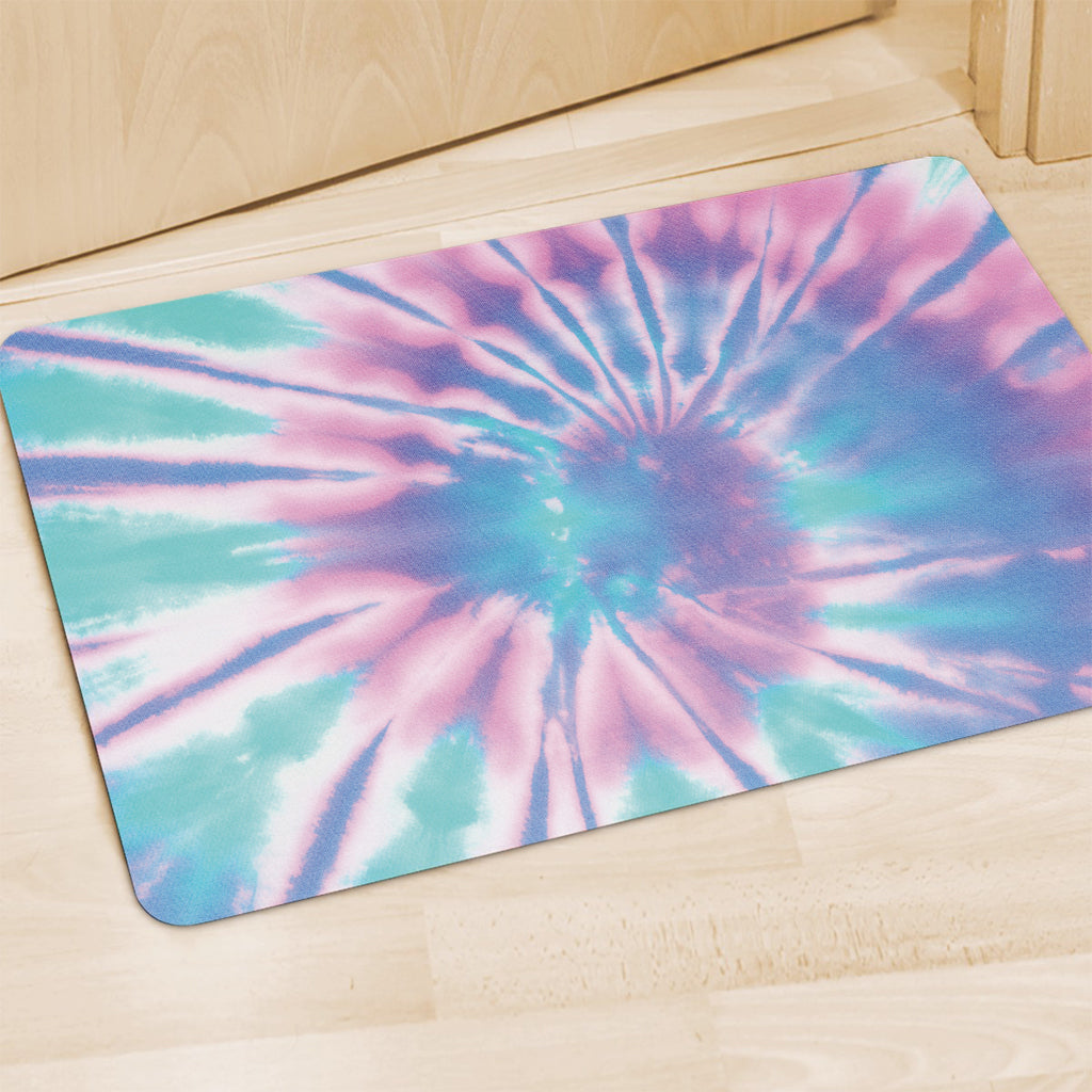 Teal And Pink Tie Dye Print Polyester Doormat