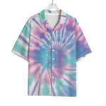 Teal And Pink Tie Dye Print Rayon Hawaiian Shirt