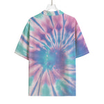 Teal And Pink Tie Dye Print Rayon Hawaiian Shirt
