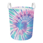 Teal And Pink Tie Dye Print Round Laundry Basket