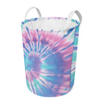 Teal And Pink Tie Dye Print Round Laundry Basket