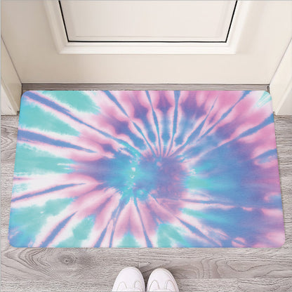 Teal And Pink Tie Dye Print Rubber Doormat