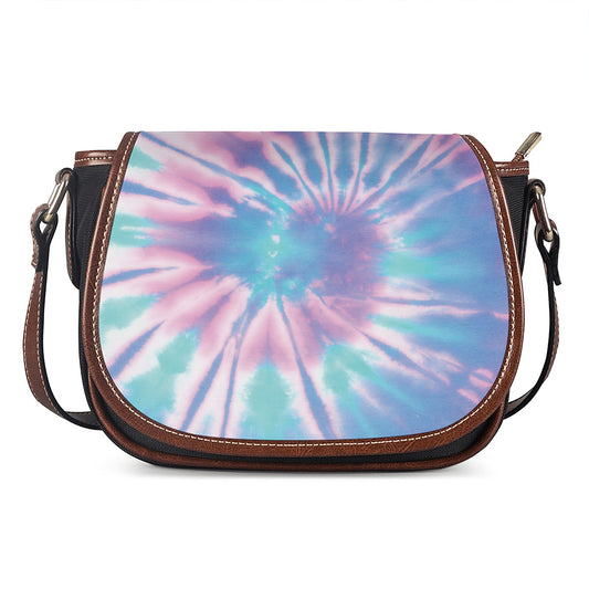 Teal And Pink Tie Dye Print Saddle Bag