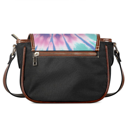 Teal And Pink Tie Dye Print Saddle Bag