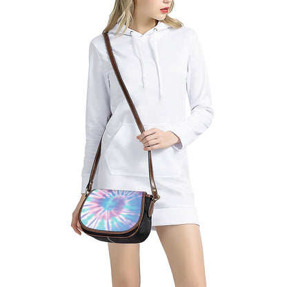 Teal And Pink Tie Dye Print Saddle Bag