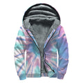 Teal And Pink Tie Dye Print Sherpa Lined Zip Up Hoodie