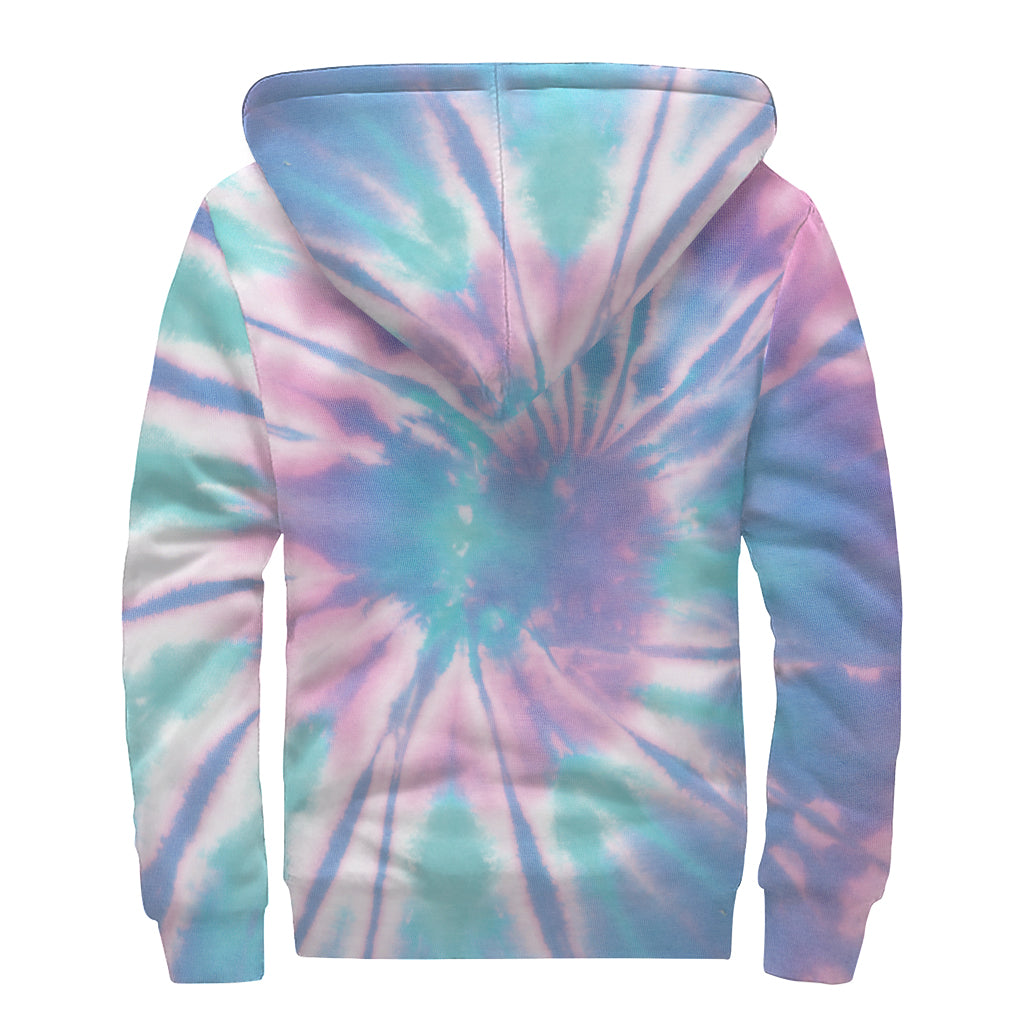 Teal And Pink Tie Dye Print Sherpa Lined Zip Up Hoodie
