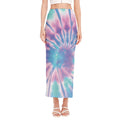 Teal And Pink Tie Dye Print Side Slit Maxi Skirt