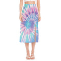 Teal And Pink Tie Dye Print Side Slit Midi Skirt