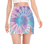 Teal And Pink Tie Dye Print Side Slit Mini Skirt