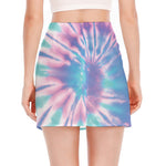 Teal And Pink Tie Dye Print Side Slit Mini Skirt