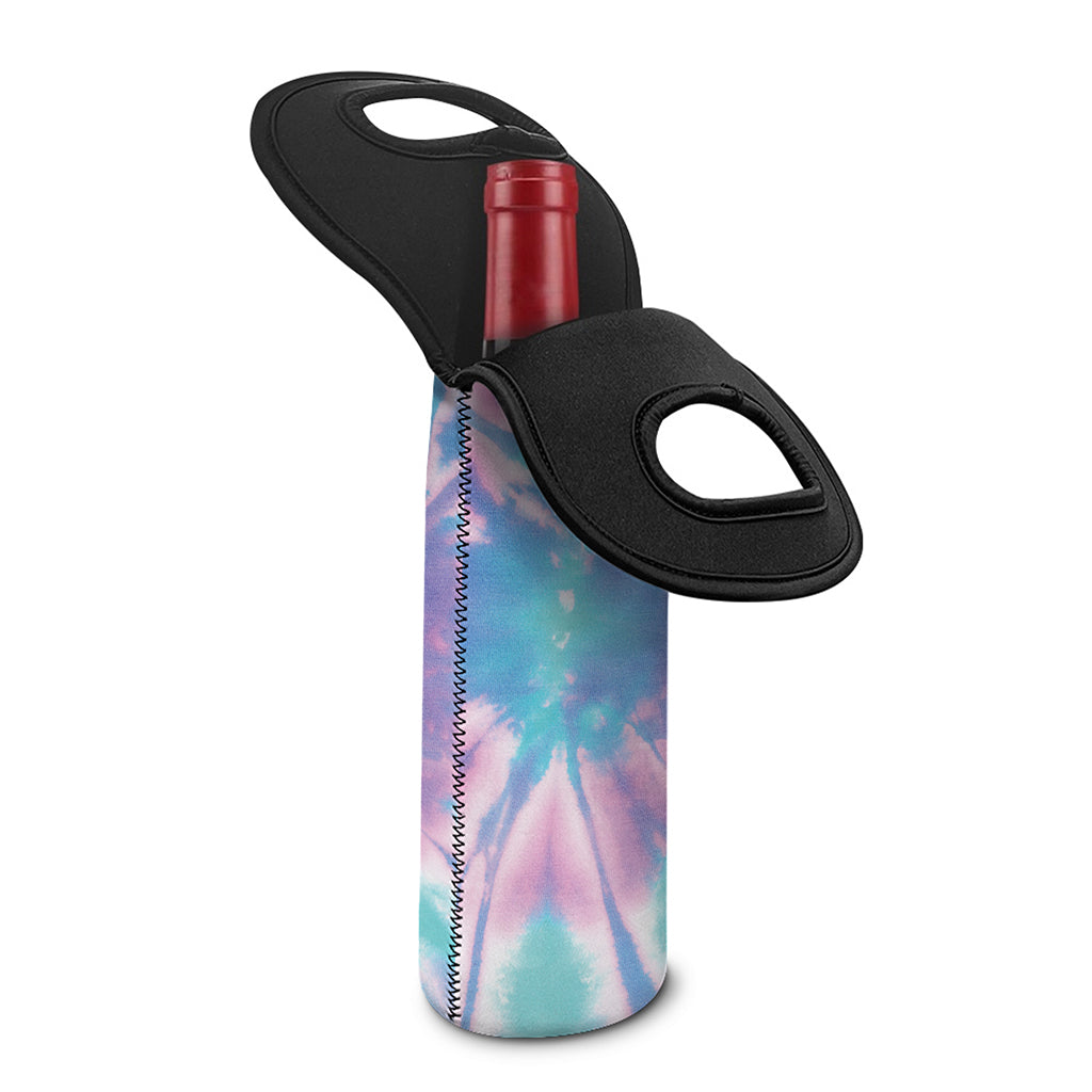 Teal And Pink Tie Dye Print Single Neoprene Wine Tote