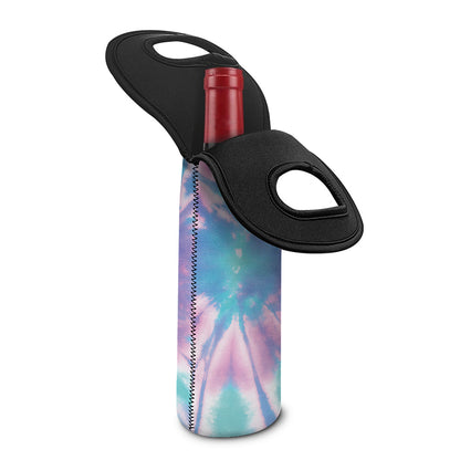 Teal And Pink Tie Dye Print Single Neoprene Wine Tote