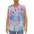 Teal And Pink Tie Dye Print Sleeveless Baseball Jersey