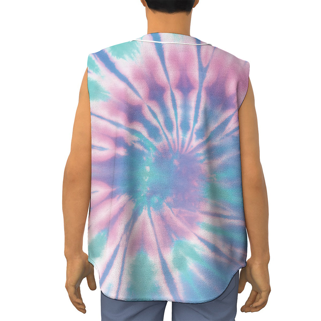 Teal And Pink Tie Dye Print Sleeveless Baseball Jersey