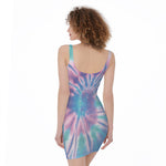 Teal And Pink Tie Dye Print Sleeveless Bodycon Dress