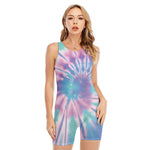 Teal And Pink Tie Dye Print Sleeveless One Piece Swimsuit