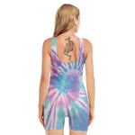 Teal And Pink Tie Dye Print Sleeveless One Piece Swimsuit