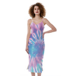 Teal And Pink Tie Dye Print Slim Fit Midi Cami Dress