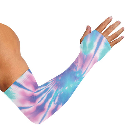 Teal And Pink Tie Dye Print Sun Protection Arm Sleeves