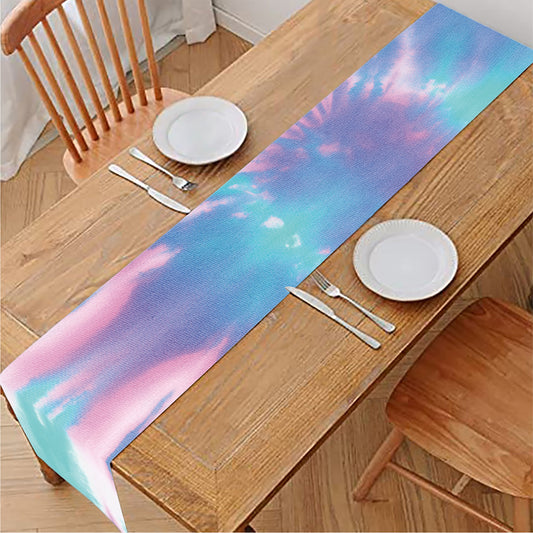 Teal And Pink Tie Dye Print Table Runner