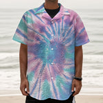 Teal And Pink Tie Dye Print Textured Short Sleeve Shirt