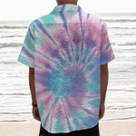 Teal And Pink Tie Dye Print Textured Short Sleeve Shirt