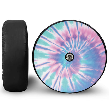 Teal And Pink Tie Dye Print Tire Cover With Camera Hole