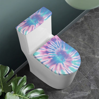 Teal And Pink Tie Dye Print Toilet Lid And Tank Cover Set