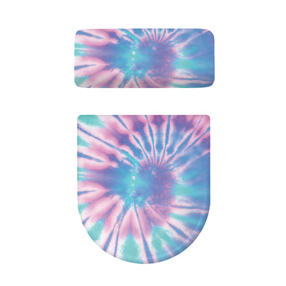 Teal And Pink Tie Dye Print Toilet Lid And Tank Cover Set