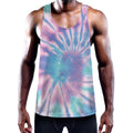 Teal And Pink Tie Dye Print Men's Workout Tank Top