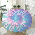 Teal And Pink Tie Dye Print Waterproof Round Tablecloth