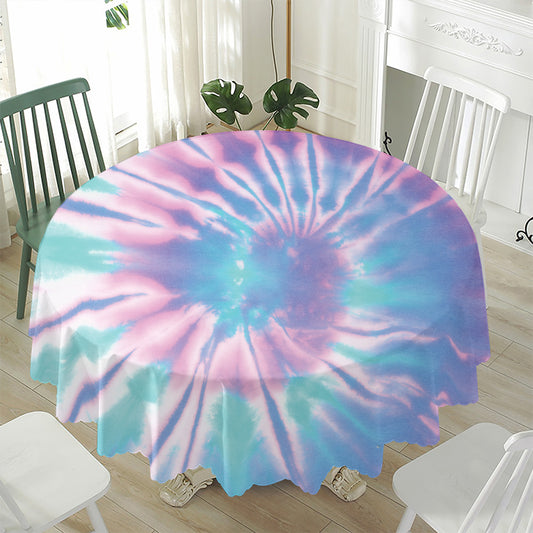 Teal And Pink Tie Dye Print Waterproof Round Tablecloth