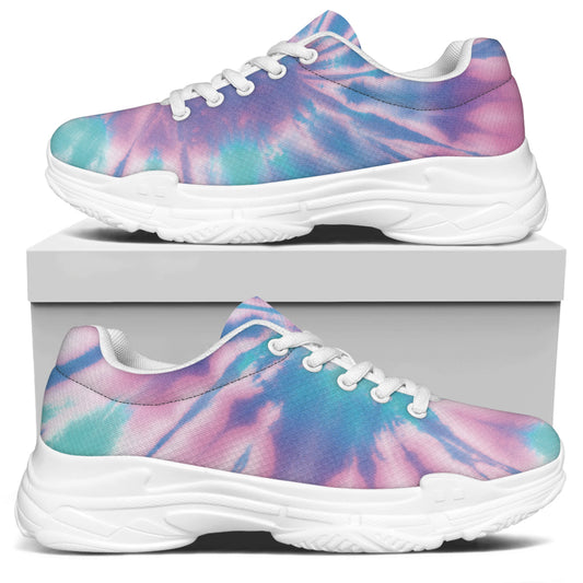 Teal And Pink Tie Dye Print White Chunky Shoes
