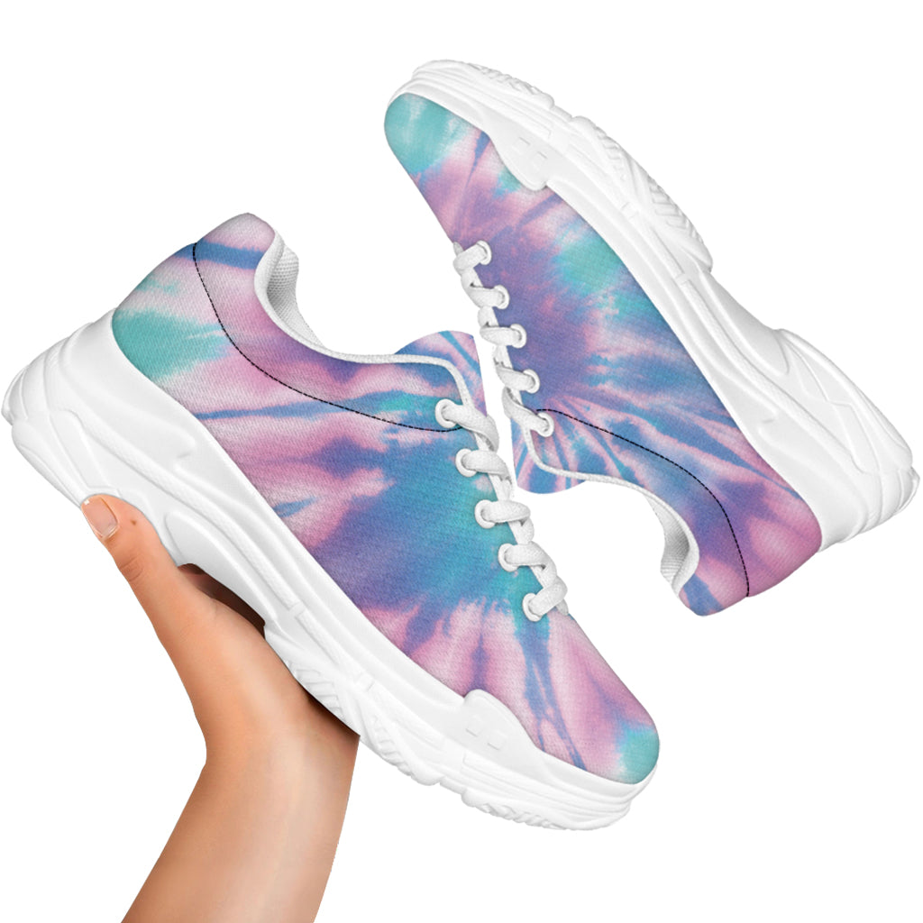 Teal And Pink Tie Dye Print White Chunky Shoes