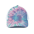 Teal And Pink Tie Dye Print White Mesh Trucker Hat