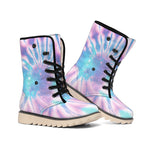 Teal And Pink Tie Dye Print Winter Boots
