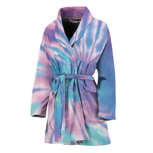 Teal And Pink Tie Dye Print Women's Bathrobe